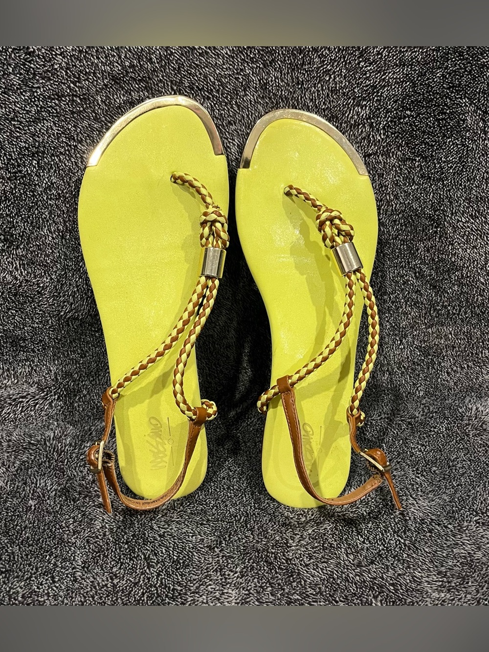 Mossimo Supply Co. neon yellow and brown braided thong sandals size 8